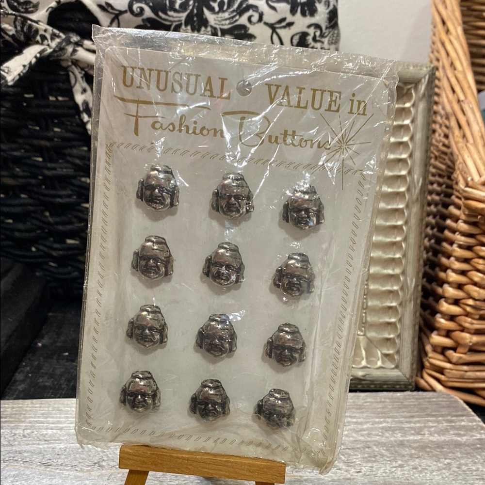 Vintage Silver Buddha Head Fashion Buttons - 12pc